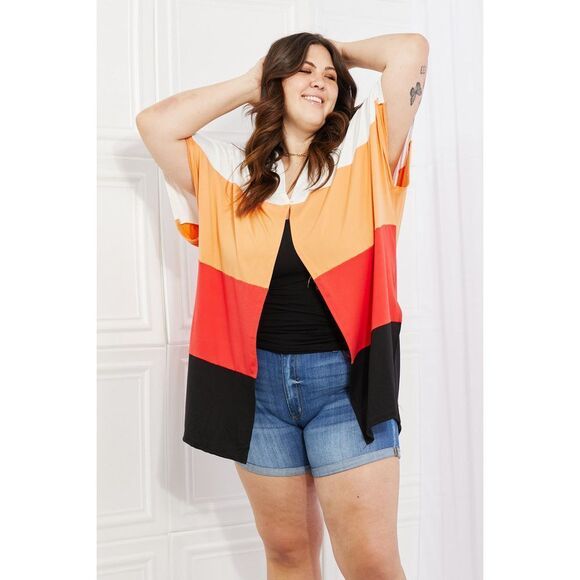 Culture Code Full Size Color Block Short Sleeve Cardigan - Picture 6 of 9